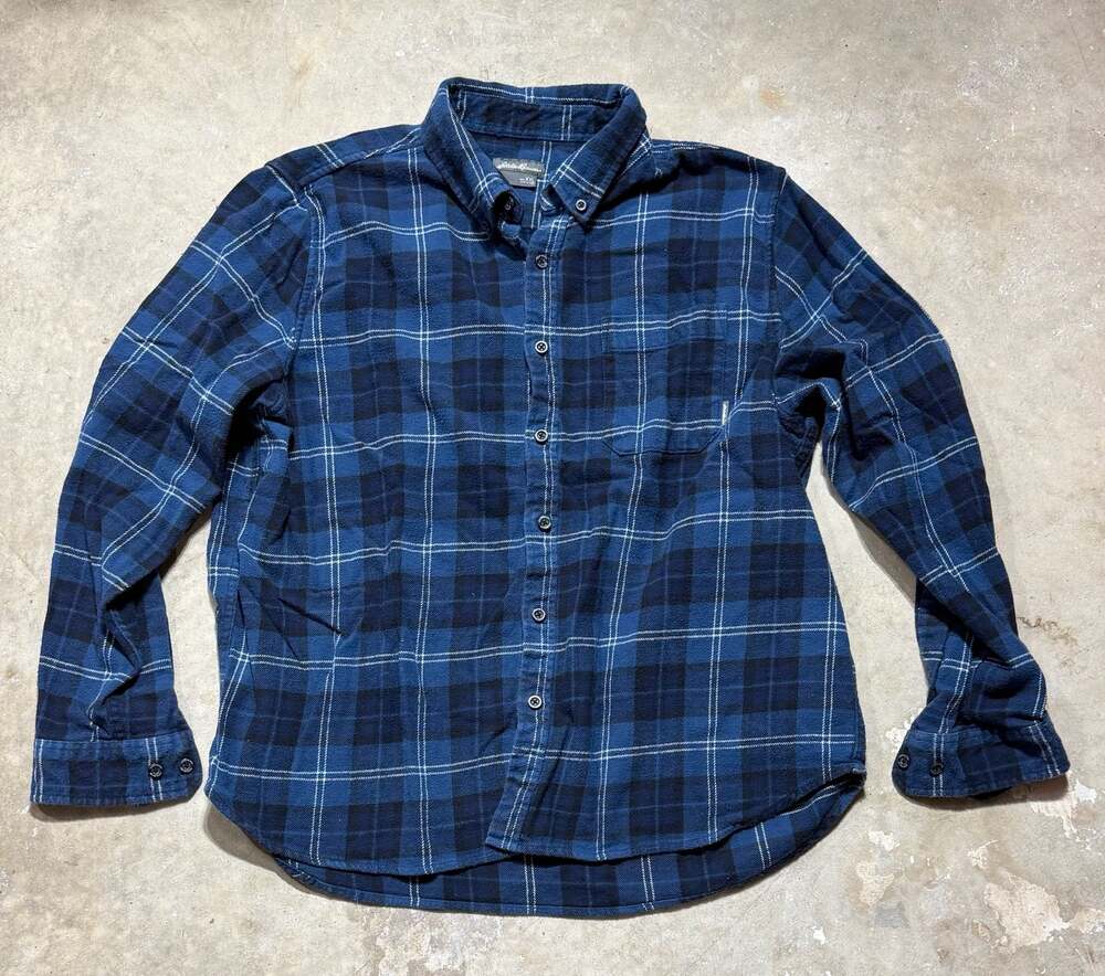 Eddie Bauer Men's Blue Plaid Long Sleeve Button Up Flannel Shirt XXL